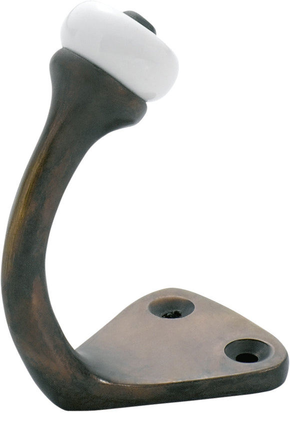 Robe Hook Porcelain Tip Antique Brass H45xP70mm