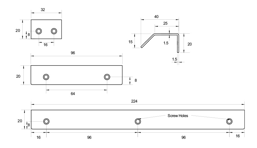 Kethy Edge Pull Straight 224mm O/A 1.5mm x 192mm C to C Available In 4 Colours :Graphite Powder Coat #3,Black Powder Coat Matt#8,Stainless Steel,White Powder Coat #3