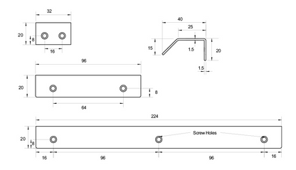 Kethy Edge Pull Straight 224mm O/A 1.5mm x 192mm C to C Available In 4 Colours :Graphite Powder Coat #3,Black Powder Coat Matt#8,Stainless Steel,White Powder Coat #3