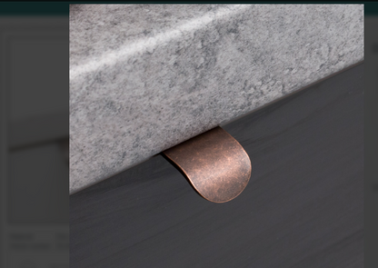 Kethy Narrow Edge Pull 20mm O/A Available In 4 Colours :Antique Brass Matt ,Copper Blush Matt ,Charcoal Matt ,Oxidised Tin Matt