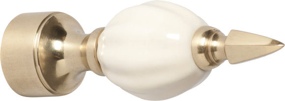 Curtain Finial White Porcelain Fluted Polished Brass ID19mm