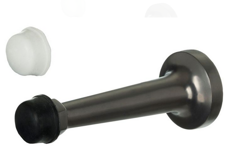 MILES NELSON DOOR STOP CLASSIC ROUND TAPERED WALL MOUNT BLACK TIP IN 3 COLOURS : SATIN GRAPHITE ,POLISHED BRASS ,SATIN CHROME