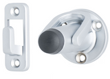 MILES NELSON DOOR STOP ROUND LATCH BACK IN 3 COLOURS : BLACK ,POWDER COAT WHITE ,SATIN CHROME
