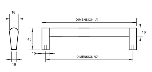Kethy Parma Stainless D Handle 18mm Round Section Handle/Zamac Posts Tapered 208mm with 192mm C to C