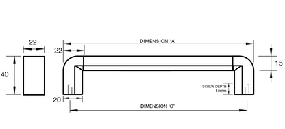 Kethy Rimini Stainless D Handle Half Round Section 22mm Wide S/Steel Handle/Zamac Posts 800mm with 790mm C to C