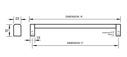 Kethy Torino Stainless D Handle 23mm wide S/Steel Oval with Square Foot C to C Available In 4 Sizes : 500mm x 480mm ,600mm x 580mm ,700mm x 680mm ,800mm x 780mm