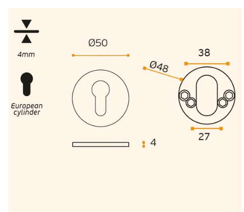 JNF European Cylinder Key Hole 40mm & 50mm Finish : Stainless Steel