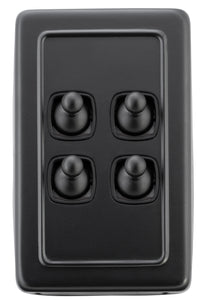 Switch Flat Plate Toggle 4 Gang Matt Black H115xW72mm