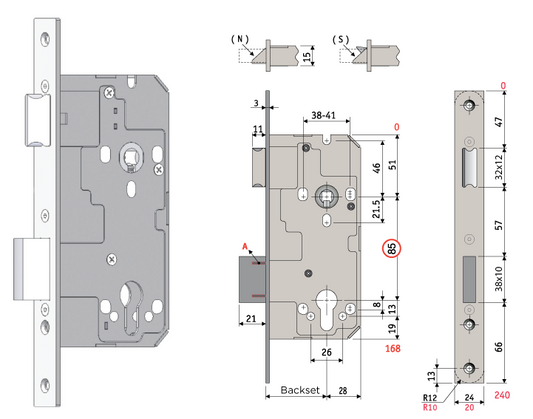 Sylvan Euro Lock Backset Available In 4 Sizes : 85mm x 45mm ,85mm x 50mm ,85mm x 60mm ,85mm x 70mm Satin Stainless Finish.