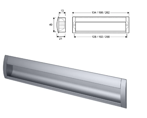 ELITE CONTEMPORARY INSET HOLE CENTRE  554MM ( LENGTH : 560mm x DEPTH : 21mm - SATIN CHROME