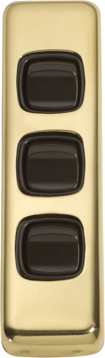 Switch Flat Plate Rocker 3 Gang Brown Polished Brass H108xW30mm