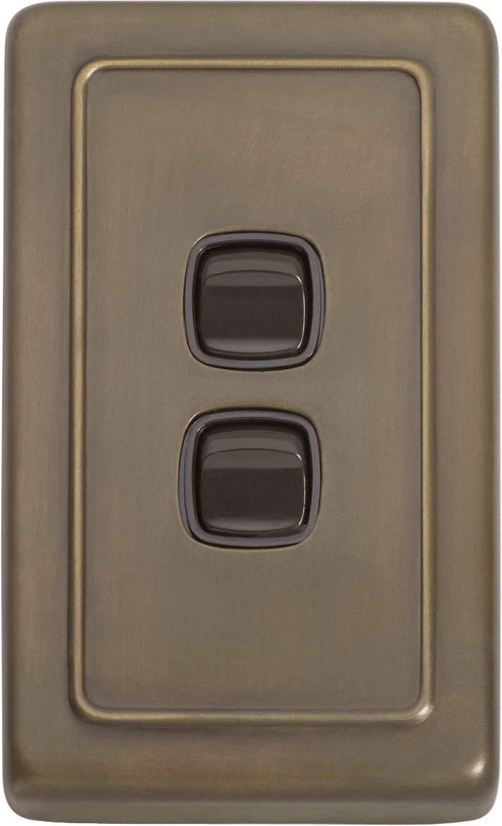 Switch Flat Plate Rocker 2 Gang Brown Antique Brass H115xW72mm