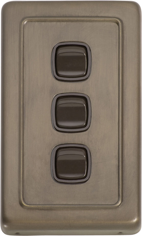 Switch Flat Plate Rocker 3 Gang Brown Antique Brass H115xW72mm ...