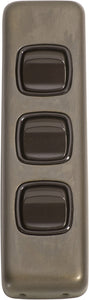 Switch Flat Plate Rocker 3 Gang Brown Antique Brass H108xW30mm