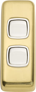 Switch Flat Plate Rocker 2 Gang White Polished Brass H82xW30mm