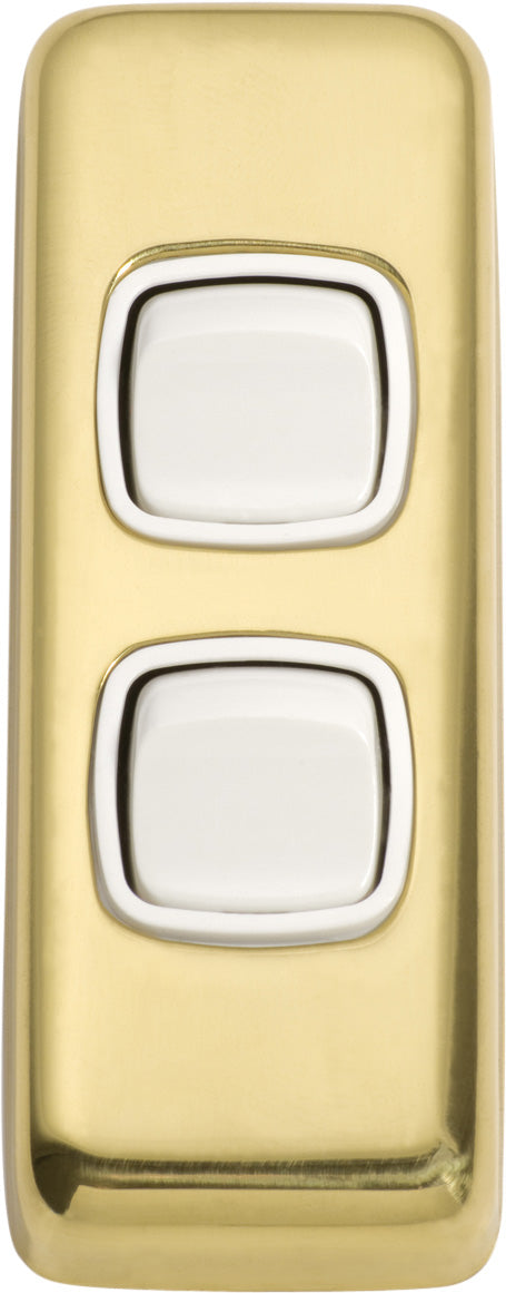 Switch Flat Plate Rocker 2 Gang White Polished Brass H82xW30mm