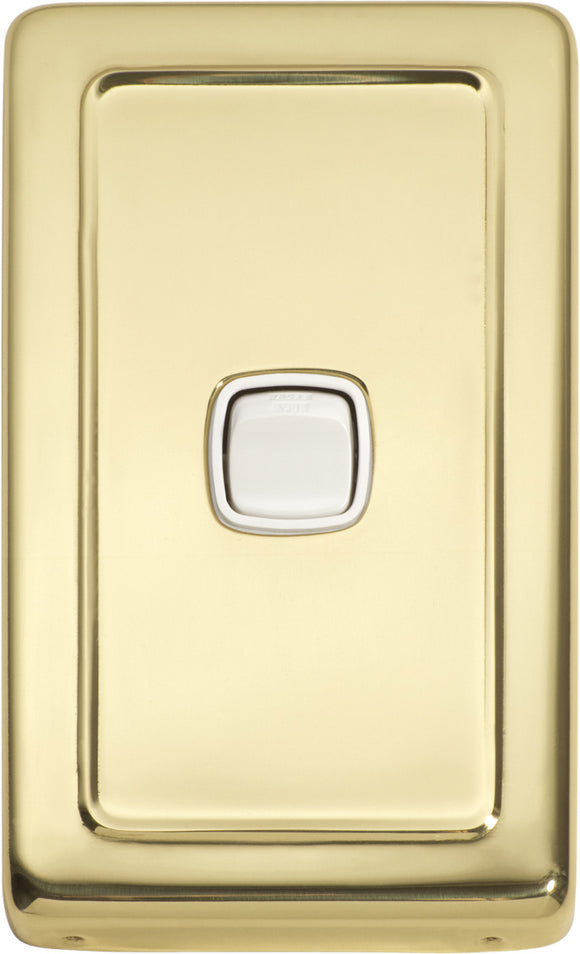 Switch Flat Plate Rocker 1 Gang White Polished Brass H115xW72mm