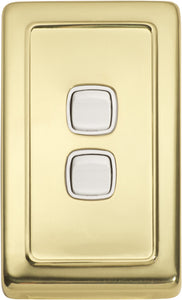 Switch Flat Plate Rocker 2 Gang White Polished Brass H115xW72mm