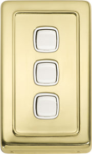 Switch Flat Plate Rocker 3 Gang White Polished Brass H115xW72mm