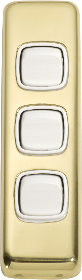 Switch Flat Plate Rocker 3 Gang White Polished Brass H108xW30mm