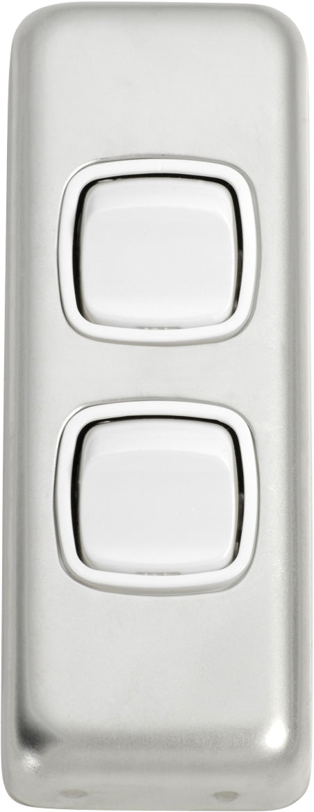 Switch Flat Plate Rocker 2 Gang White Satin Chrome H82xW30mm