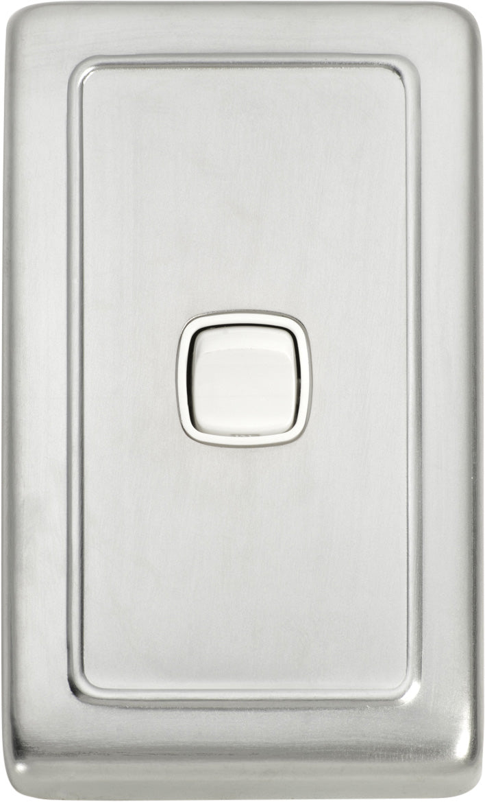 Switch Flat Plate Rocker 1 Gang White Satin Chrome H115xW72mm