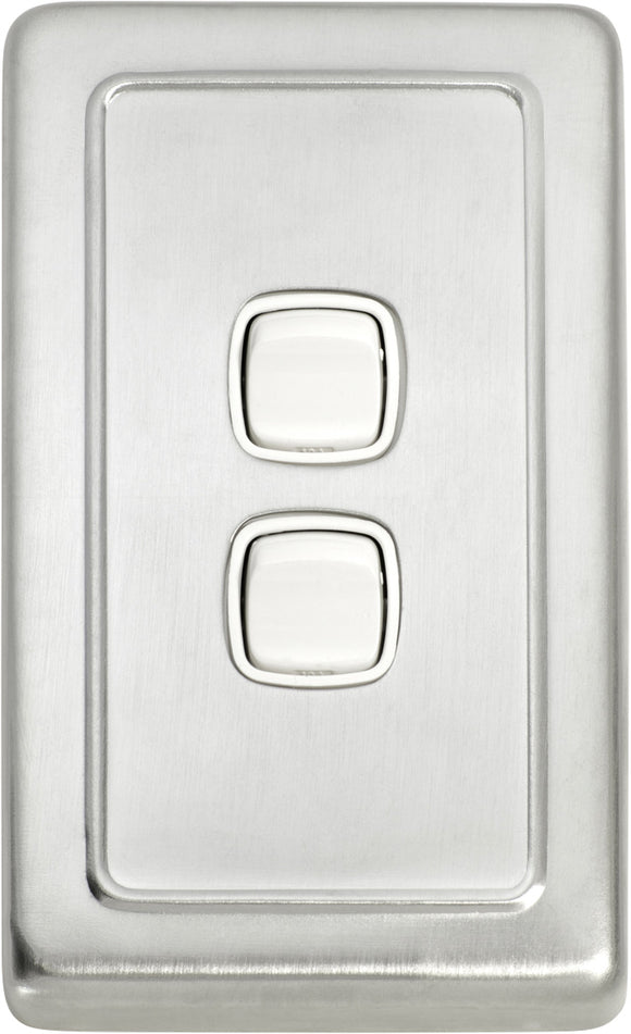 Switch Flat Plate Rocker 2 Gang White Satin Chrome H115xW72mm