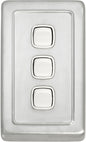 Switch Flat Plate Rocker 3 Gang White Satin Chrome H115xW72mm