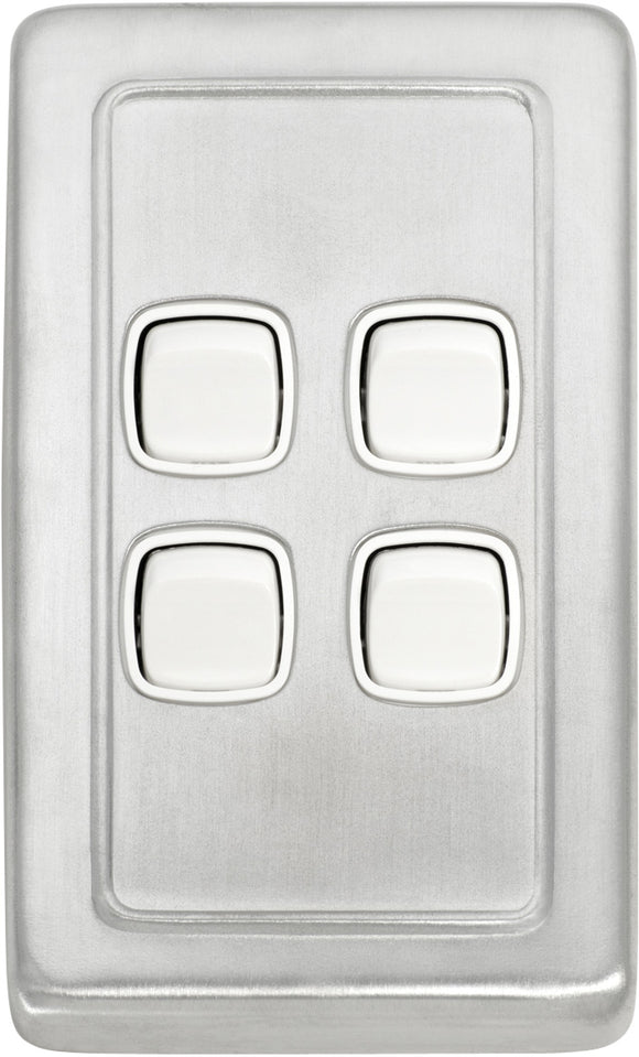 Switch Flat Plate Rocker 4 Gang White Satin Chrome H115xW72mm