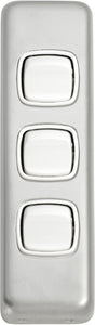 Switch Flat Plate Rocker 3 Gang White Satin Chrome H108xW30mm