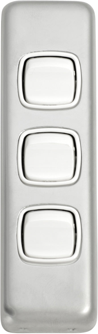 Switch Flat Plate Rocker 3 Gang White Satin Chrome H108xW30mm