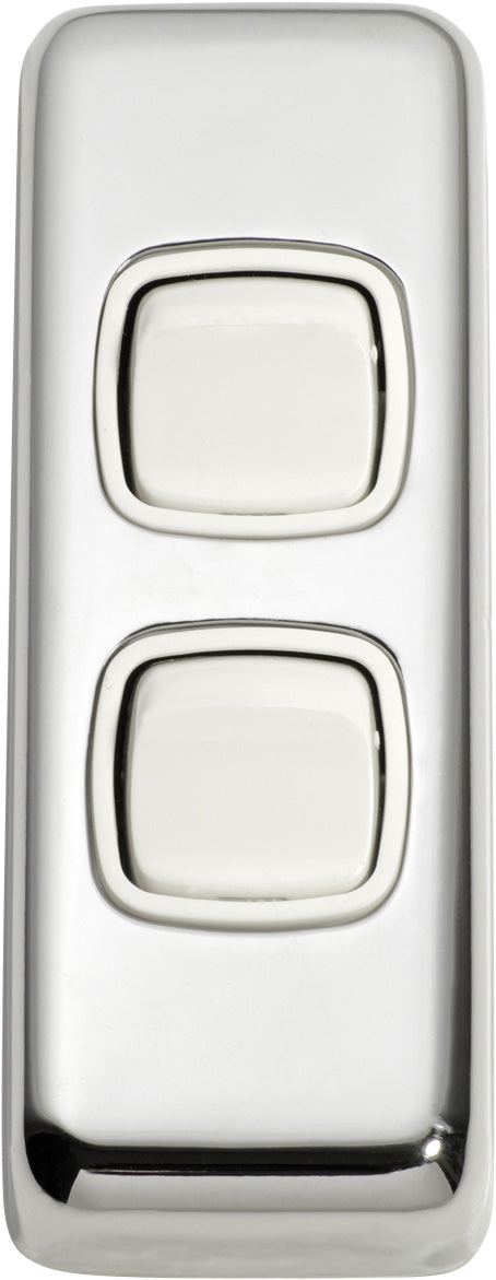 Switch Flat Plate Rocker 2 Gang White Chrome Plated H82xW30mm