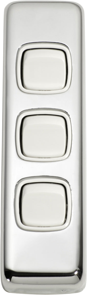 Switch Flat Plate Rocker 3 Gang White Chrome Plated H108xW30mm
