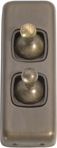 Switch Flat Plate Toggle 2 Gang Brown Antique Brass H82xW30mm