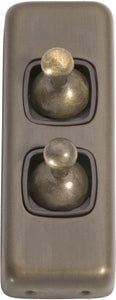 Switch Flat Plate Toggle 2 Gang Brown Antique Brass H82xW30mm