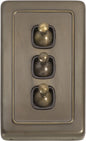 Switch Flat Plate Toggle 3 Gang Brown Antique Brass H115xW72mm