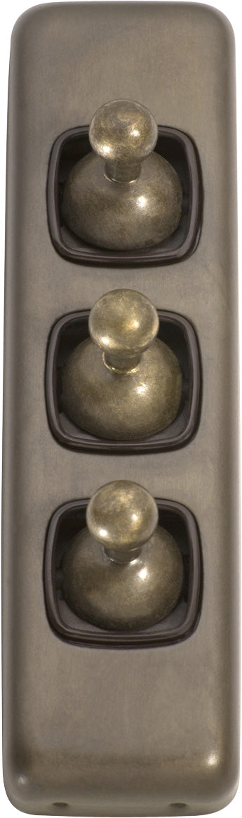 Switch Flat Plate Toggle 3 Gang Brown Antique Brass H108xW30mm