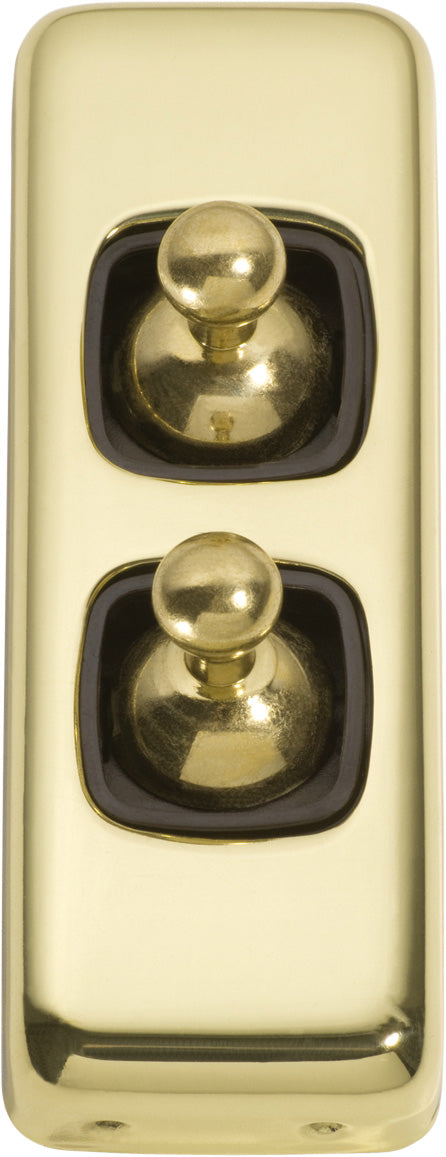 Switch Flat Plate Toggle 2 Gang Brown Polished Brass H82xW30mm