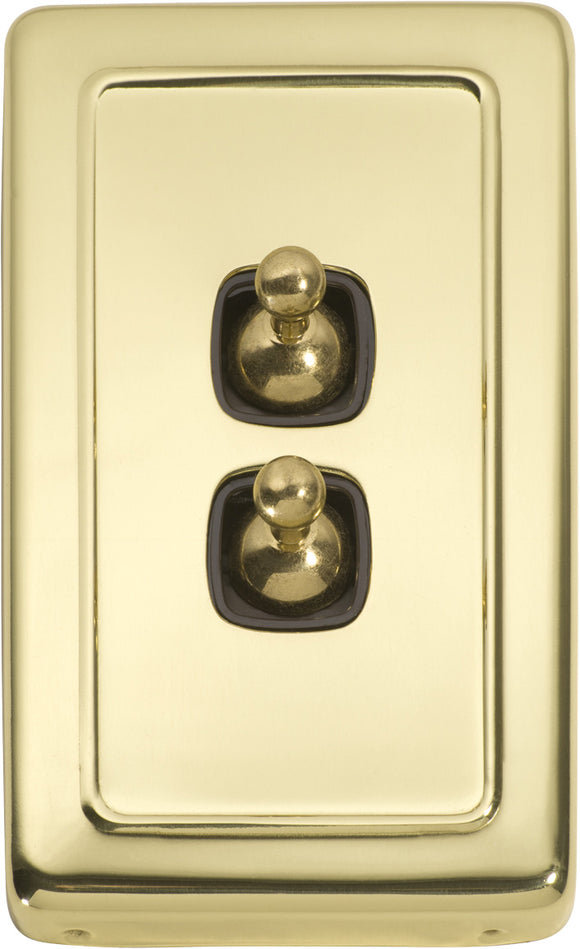 Switch Flat Plate Toggle 2 Gang Brown Polished Brass H115xW72mm