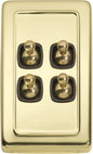 Switch Flat Plate Toggle 4 Gang Brown Polished Brass H115xW72mm