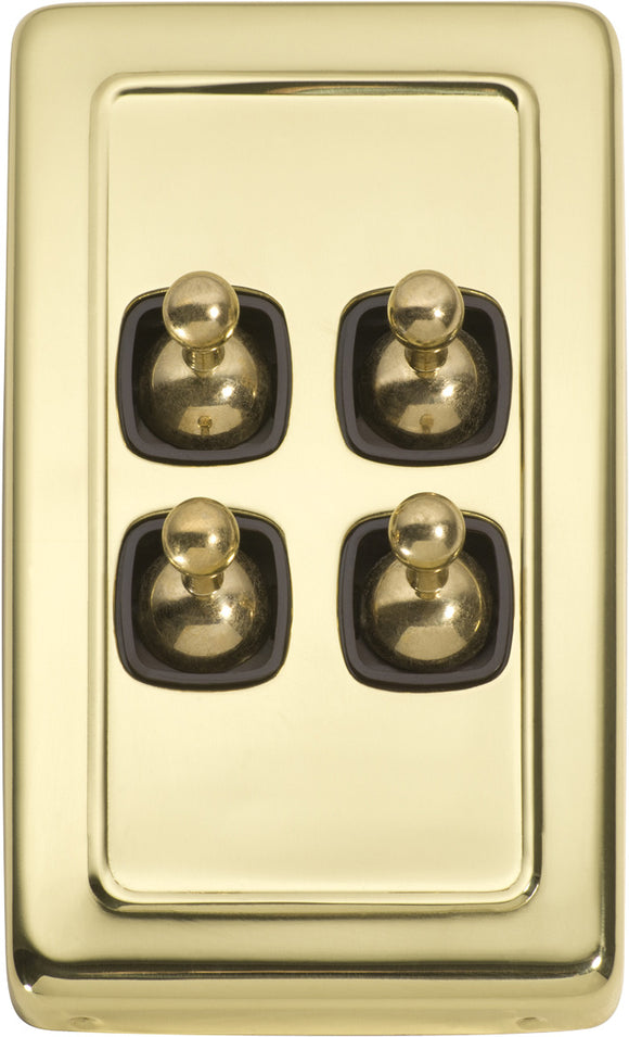 Switch Flat Plate Toggle 4 Gang Brown Polished Brass H115xW72mm
