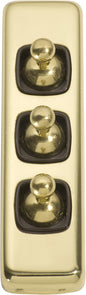 Switch Flat Plate Toggle 3 Gang Brown Polished Brass H108xW30mm