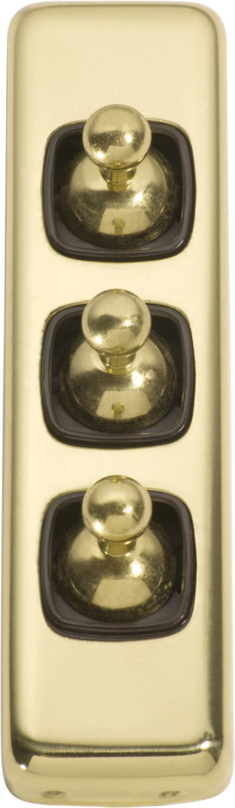 Switch Flat Plate Toggle 3 Gang Brown Polished Brass H108xW30mm