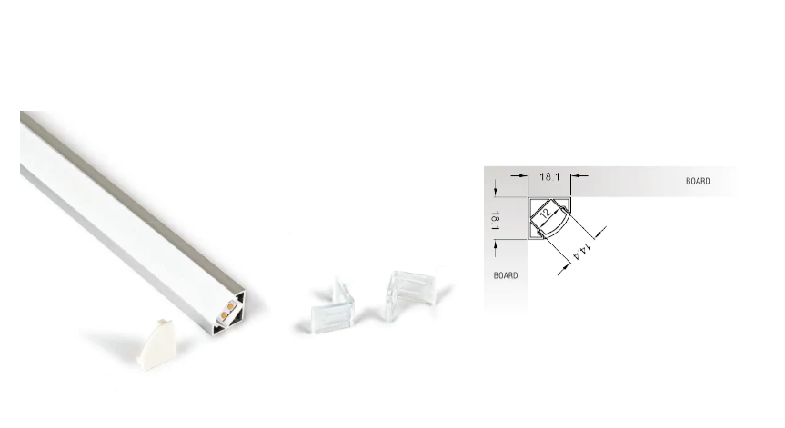 ELITE NERI LED STRIP 18.5MM CORNER SURFACE MOUNT EXTRUSION FINISH SILVER