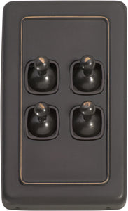 Switch Flat Plate Toggle 4 Gang Brown Antique Copper H115xW72mm