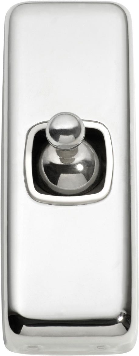 Switch Flat Plate Toggle 1 Gang White Chrome Plated H82xW30mm