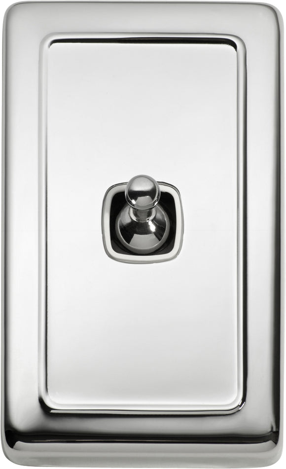 Switch Flat Plate Toggle 1 Gang White Chrome Plated H115xW72mm