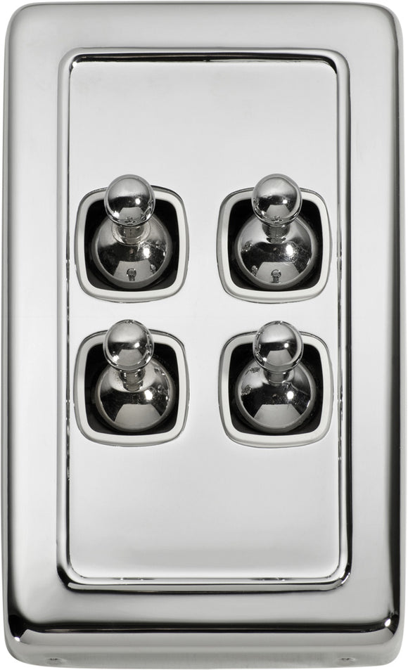 Switch Flat Plate Toggle 4 Gang White Chrome Plated H115xW72mm