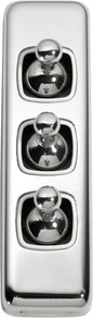 Switch Flat Plate Toggle 3 Gang White Chrome Plated H108xW30mm