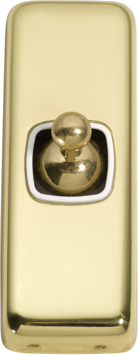 Switch Flat Plate Toggle 1 Gang White Polished Brass H82xW30mm